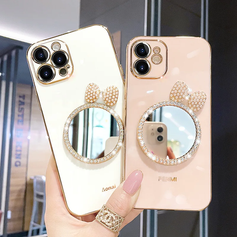 

Makeup Mirror Phone case For iPhone 12 case Straight edge Phone Cover for iPhone 11 pro max electroplating mobile phone bags, As pictures shows