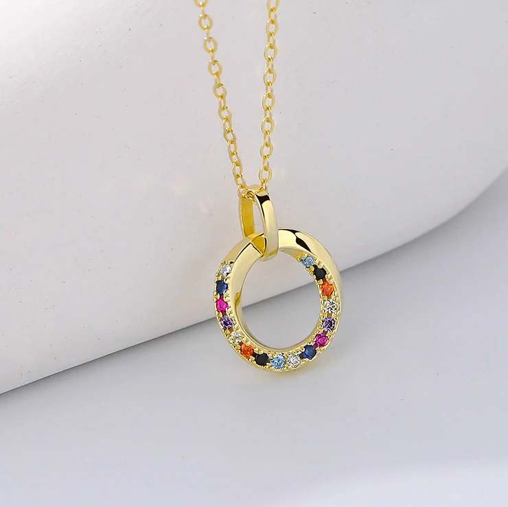 

VIANRLA 925 sterling silver minimalist 18k gold plated cubic rainbow zirconia necklace