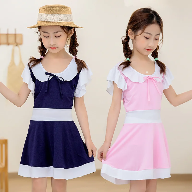 

Children's swimsuit girl's one-piece princess skirt Korean version big baby girl cute swimsuit solid