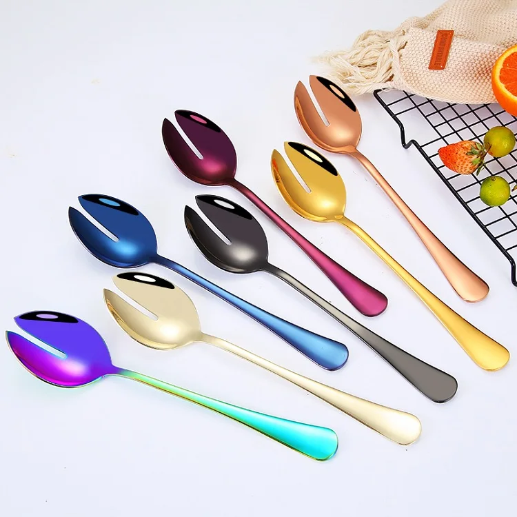 

Salad Servers Spoon Fork 2 Pieces Stainless Steel Cookware set Colorful Cutlery Set, Gold/copper/black/blue/purple/champagne