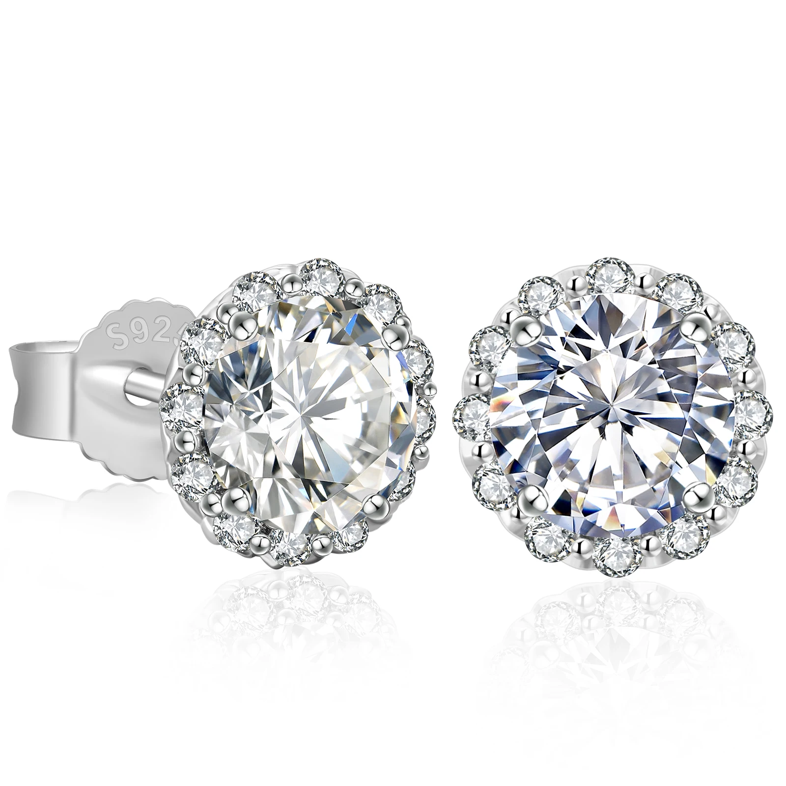 2CT Big Moissanite Earring 925 Sterling Silver Women Girl Men Jewelry Gold Plated Round Cut Lab Diamond 6.5mm Halo Stud Earring