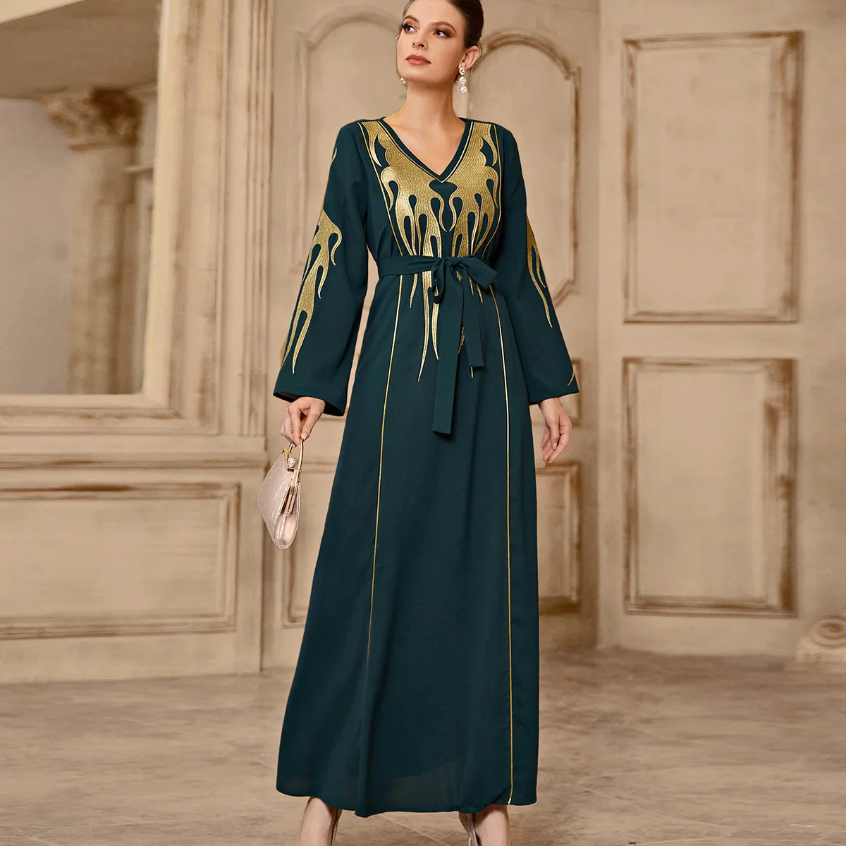 

Middle Eastern plus size women muslim dress maxi dubai arabic abaya, Green