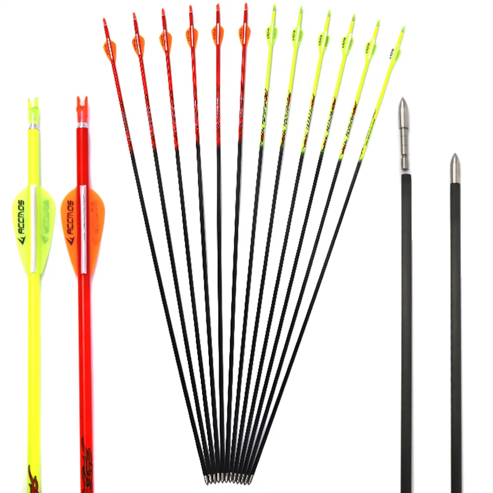 

ID 4.2mm Orange and yellow Carbon Spine 400-1000 curbon arrow with point and vanes bow and arrow for shooting hunting