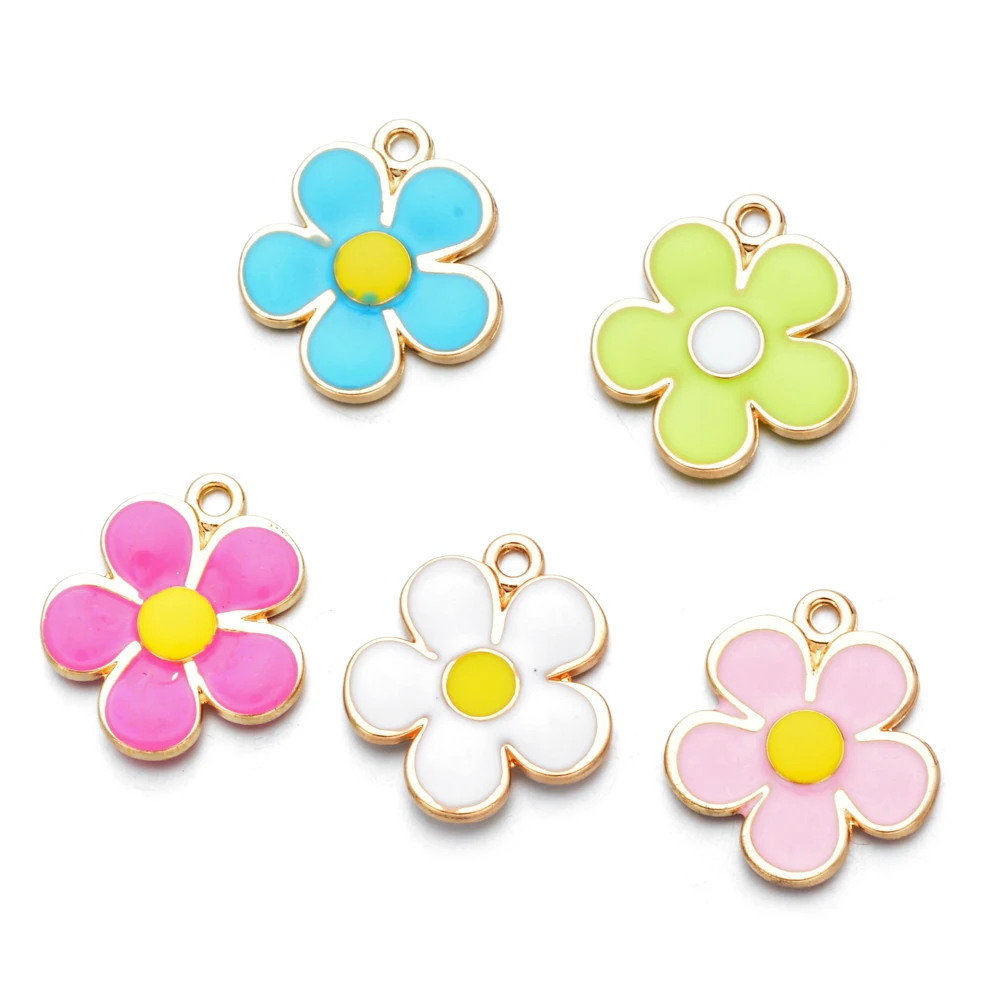 

Mix-color flower double-sided enamel Metal charms flower pendants for jewelry making bracelet necklace earring jewelry finding