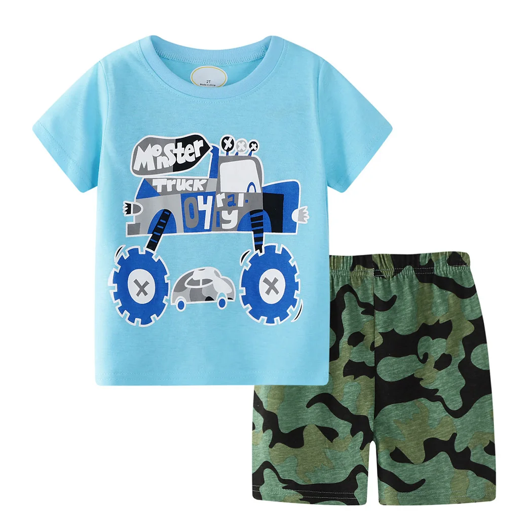 

Wholesale Cartoon Pattern Summer Boys Clothes Short Sleeve Newborn Baby Boy Clothes Set