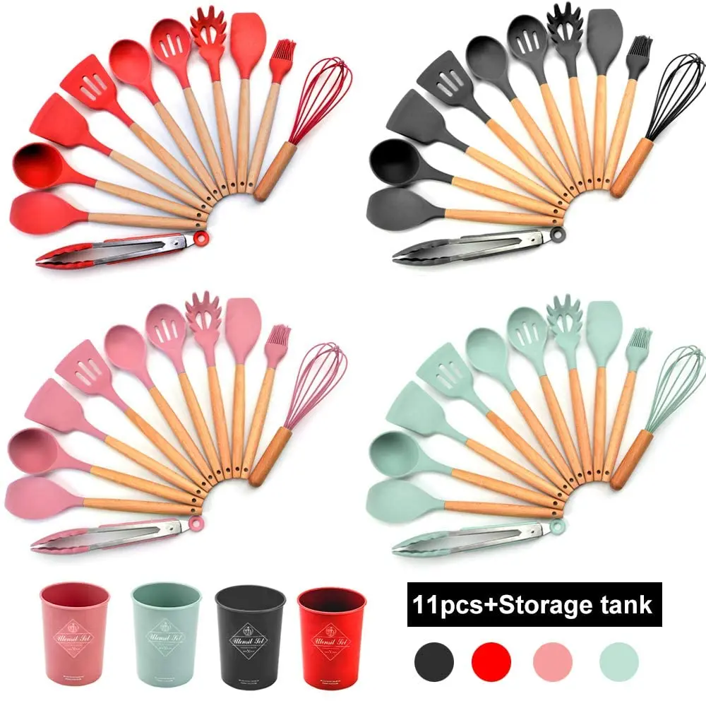 

12pcs Wooden Handle Silicone kitchen Utensil Set