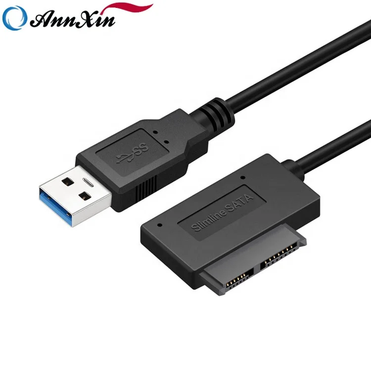 

High Speed Slimline SATA 7+6 90 Degree Right Angle to USB3.0 Easy to Drive Adapter Cable Notebook SATA Optical Drive Cable, Black