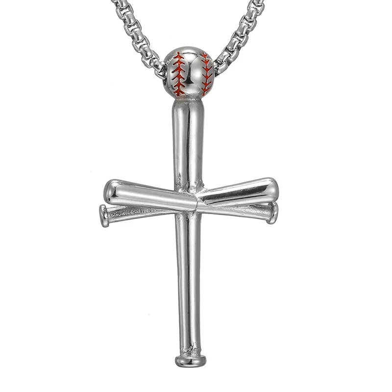 

New Fashion Personality Titanium Steel Baseball Bat Cross Men And Women Electroplating Pendant
