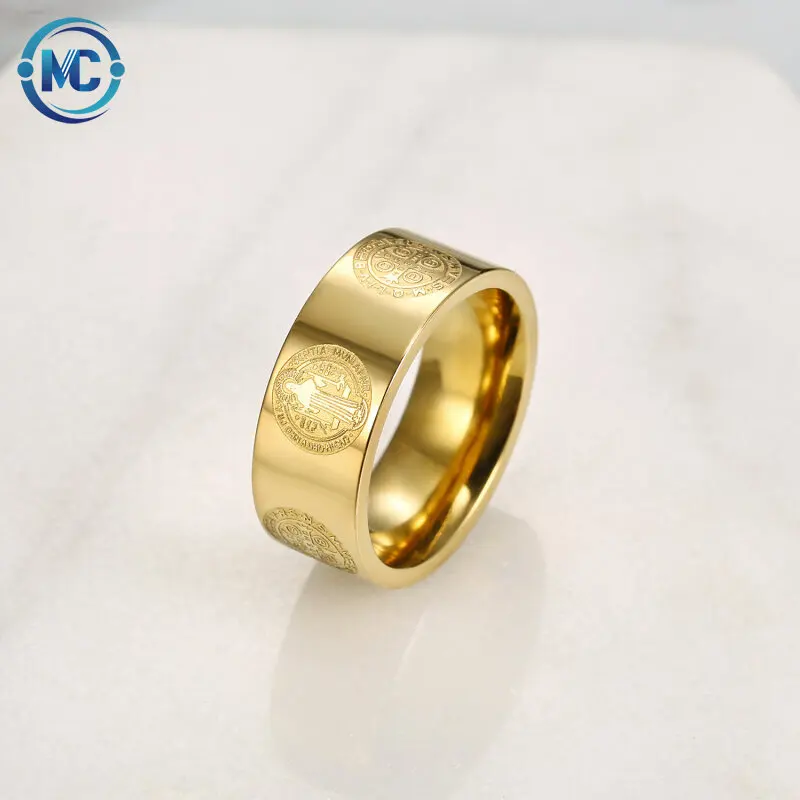 

2021 8mm Gold plated stainless steel Christian Cross Men's rings