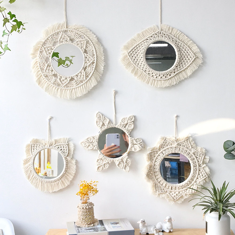 

Round Macrame Mirror Wall Hanging Boho Home Decor Decorative Wall Mirrors For Living Room Decoration Bedroom Baby Nursery Gift