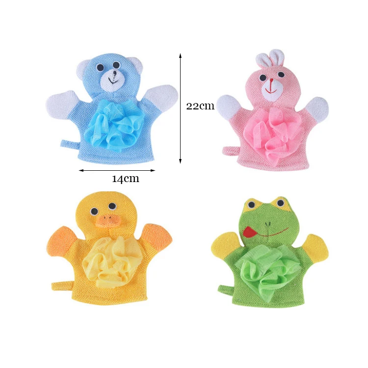 

Custom Animal Design Shower & Bathing Scrub Loofah Sponge Exfoliating Scrubber Baby Bath Mitt Gloves for Children Bath Toy, Pink. yellow. green. blue