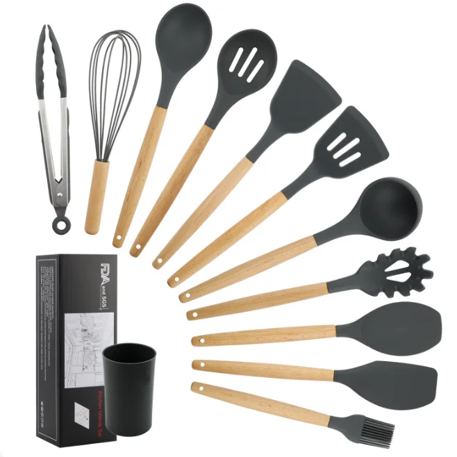 

Amazon 12 pcs Set Non-Stick Cooking Silicone Wooden Kitchen Utensils, Custom color