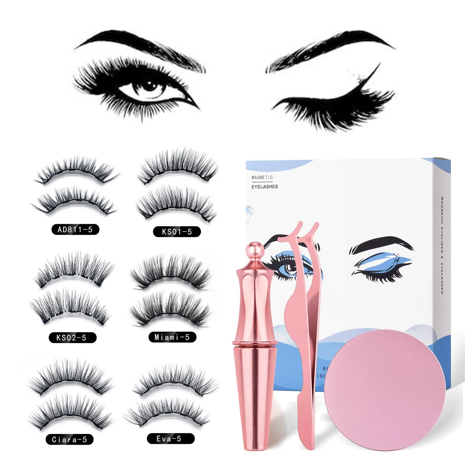 

2 pair brushes bulk lashes micro applicator fiber magnetic eyelash with tweeser gift set, Black/custom any color you want