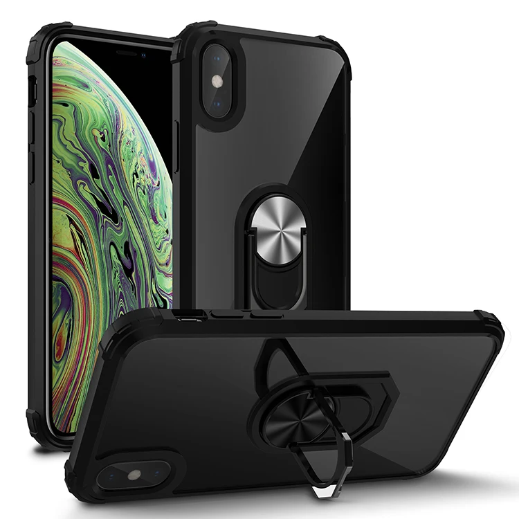 

Shockproof Magnet Ring Holder Hard PC + TPU Clear Bumper Case For iPhone XR XS Max 11 Pro Max, Black , red , ,blue