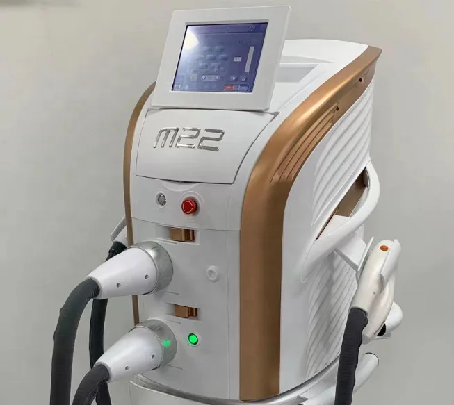 

Hot IPL M22 SHR Q Switch Laser Hair Tattoo Vascular Freckle Removal Depigmentation Machine, Blue/gold