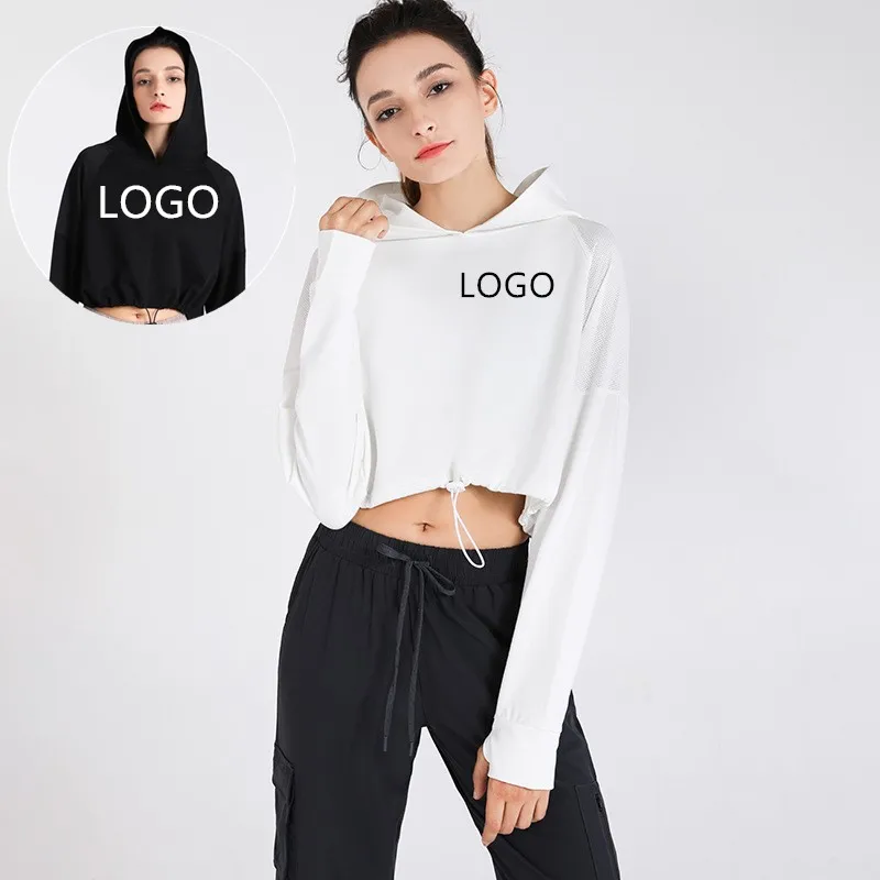 

OEM Women customized Fashion sport Set Hoodies active Two Piece Suit Outfits long sleeve tshirt clothing crop top