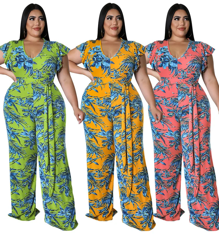 

Plus Size Women Spring Summer 2022 New Season Print Collar Jumpsuit