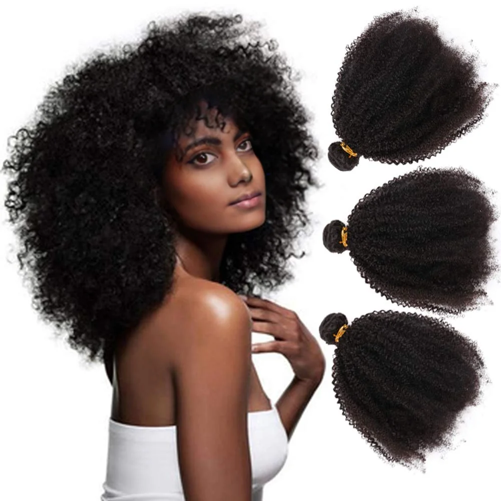 

Kbeth Afro Kinky Human Hair Extension Weave Puffy Bundles for Black Women Custom Short Remy 100 Virgin Brazilian Hair Weft, Natural color/any colors