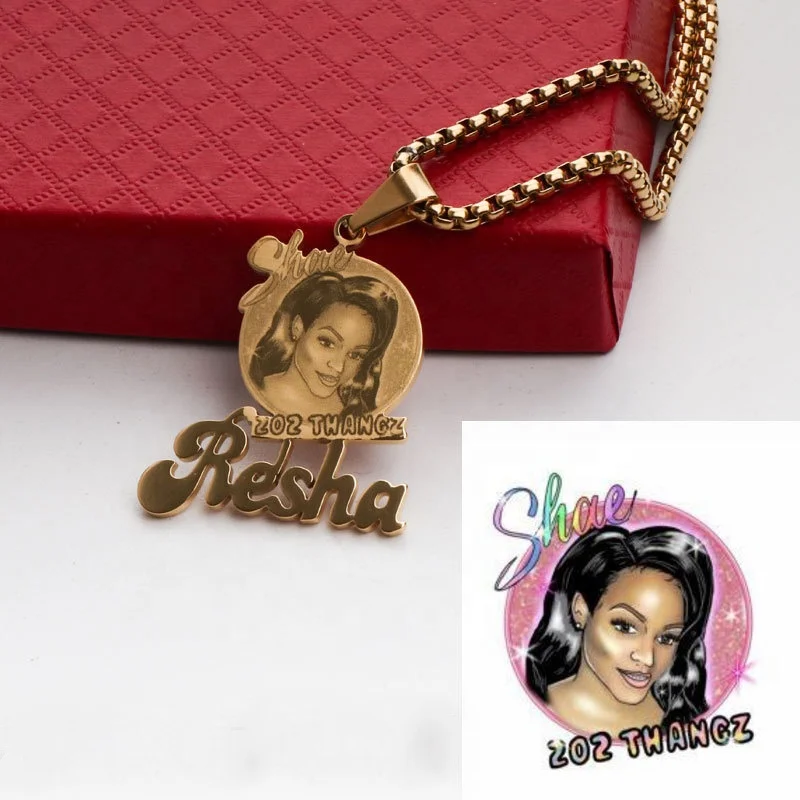 

New Design Stainless Steel 18K Real Gold PVD plating Custom Name 3D Photo Gold Character Name Necklaces