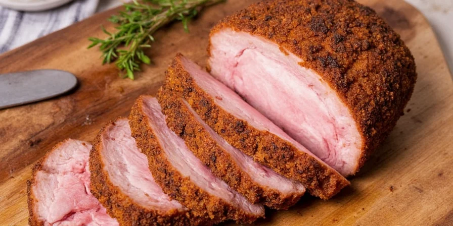Finished pork loin with golden crust