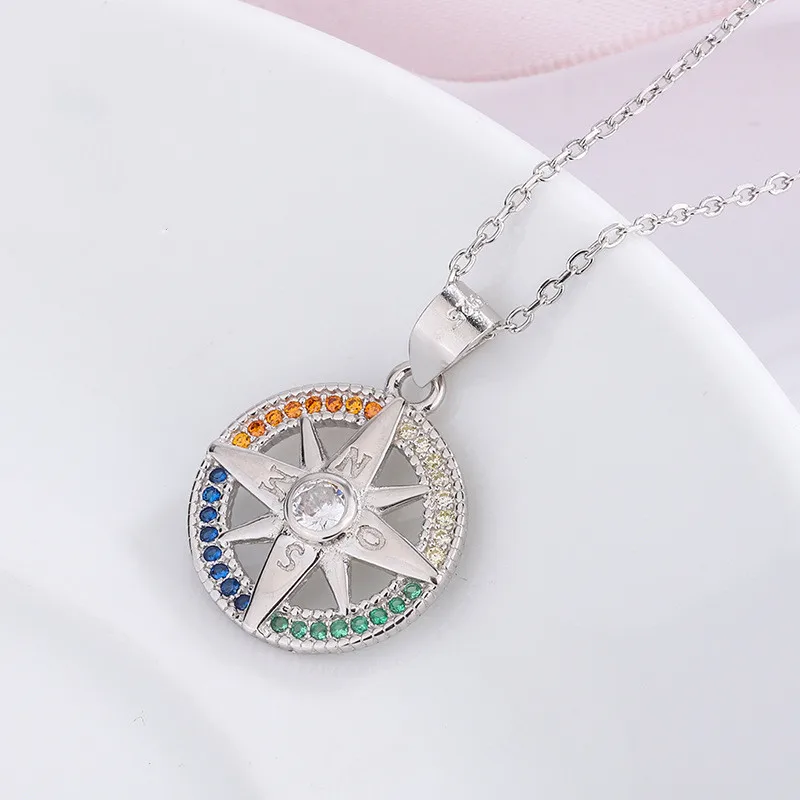 

Collier personalise joyas de plata zirconia 925 silver pendant jewelry compass necklace for girls