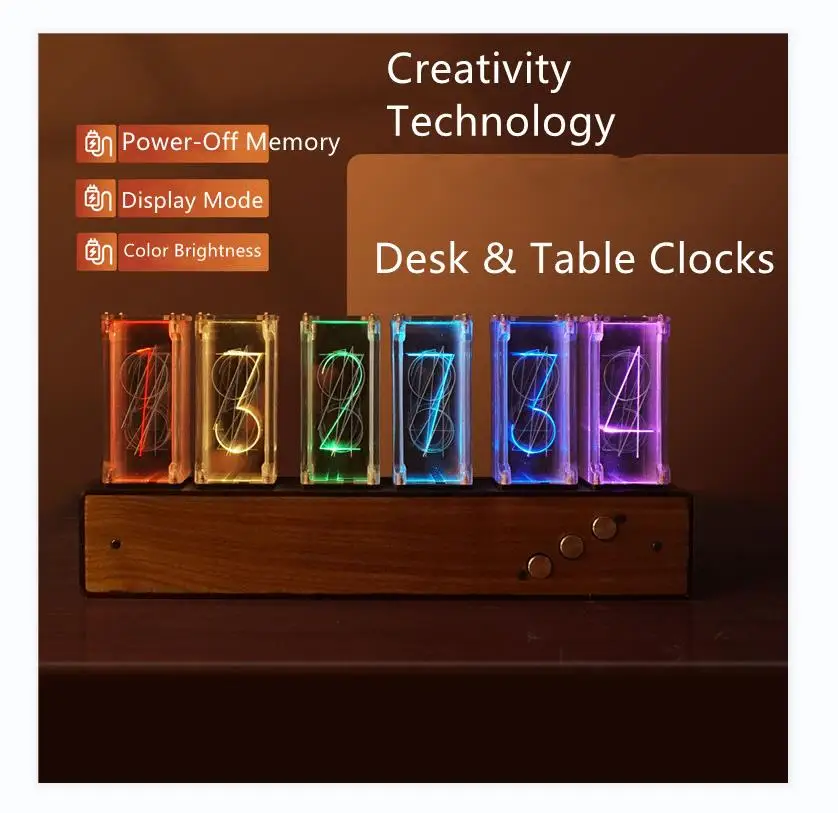 

RGB Simulation Imitate Glow Tube Digital & Analog-Digital Clocks Simple Table Clock Luminous Silent Desk & Table Clocks