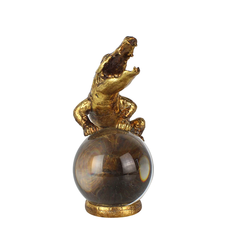 Resin gold animal sculpture crocodile octopus lizard monkey statue with crystal ball home decor details