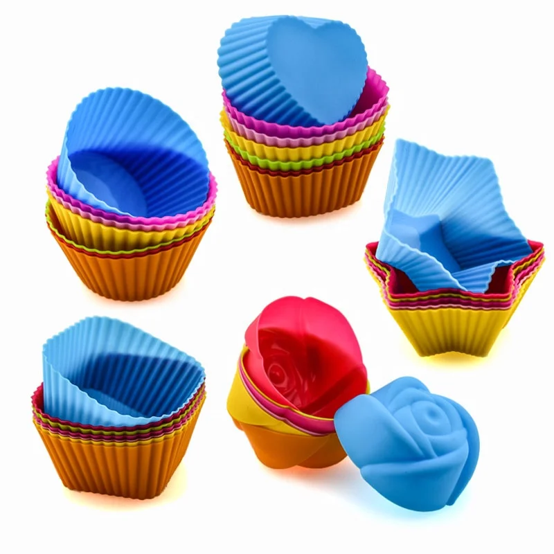 

Silicone Baking Cups Cake Molds Cupcake Liners Silicone Muffin Cups, Red,orange,blue,green,yellow,pink,rosered