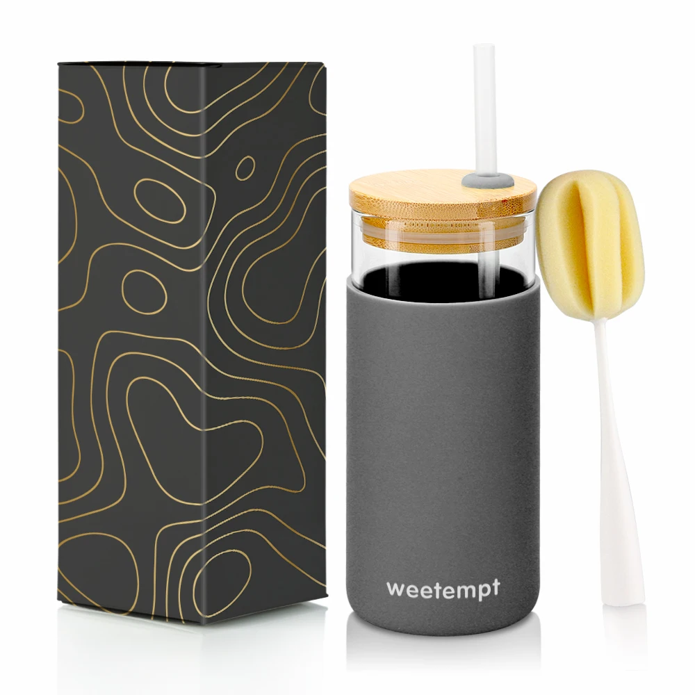 

Hot selling glass cups 20oz Wide Mouth bamboo lid straw coffee cups with silicone sleeve BPA Free, Customized color