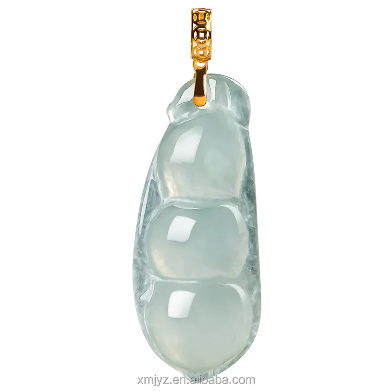

Certified Grade A Natural Jadeite Fu Dou Sauteed Green Beans Pendant 18K Gold Inlaid Ice Jade Stone Pendant For Women Jade