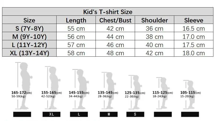 kids tshirt size