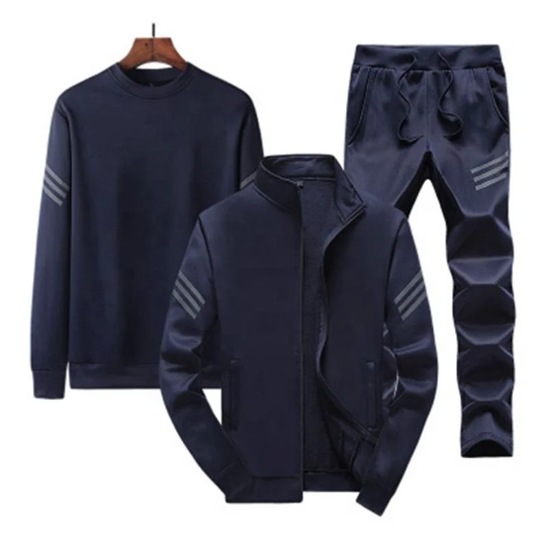 

Autumn and winter new men's sports plus size jacket trousers T-shirt three-piece wholesale sweater suit in Stock