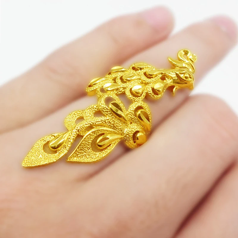 

Dropshipping Female Gold 14k Ring for Women Fine Jewelry Adjustable Rings Wedding Engagement Jewelry Lucky Peacock Ring Gift