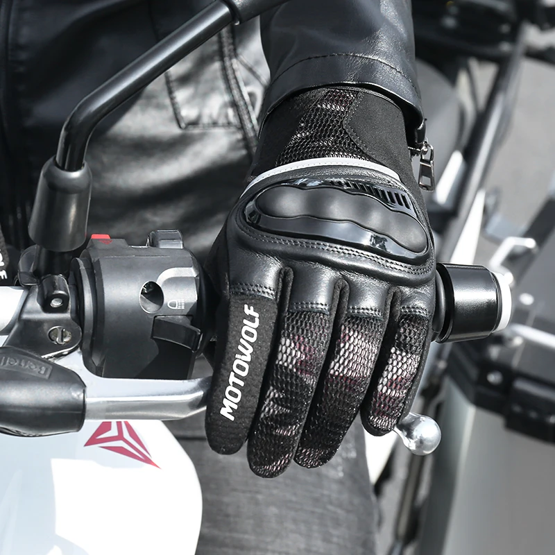 

MOTOWOLF Breathable Road Bike Gloves Touch Screen Leather Hand Gloves For Bicycle, Black