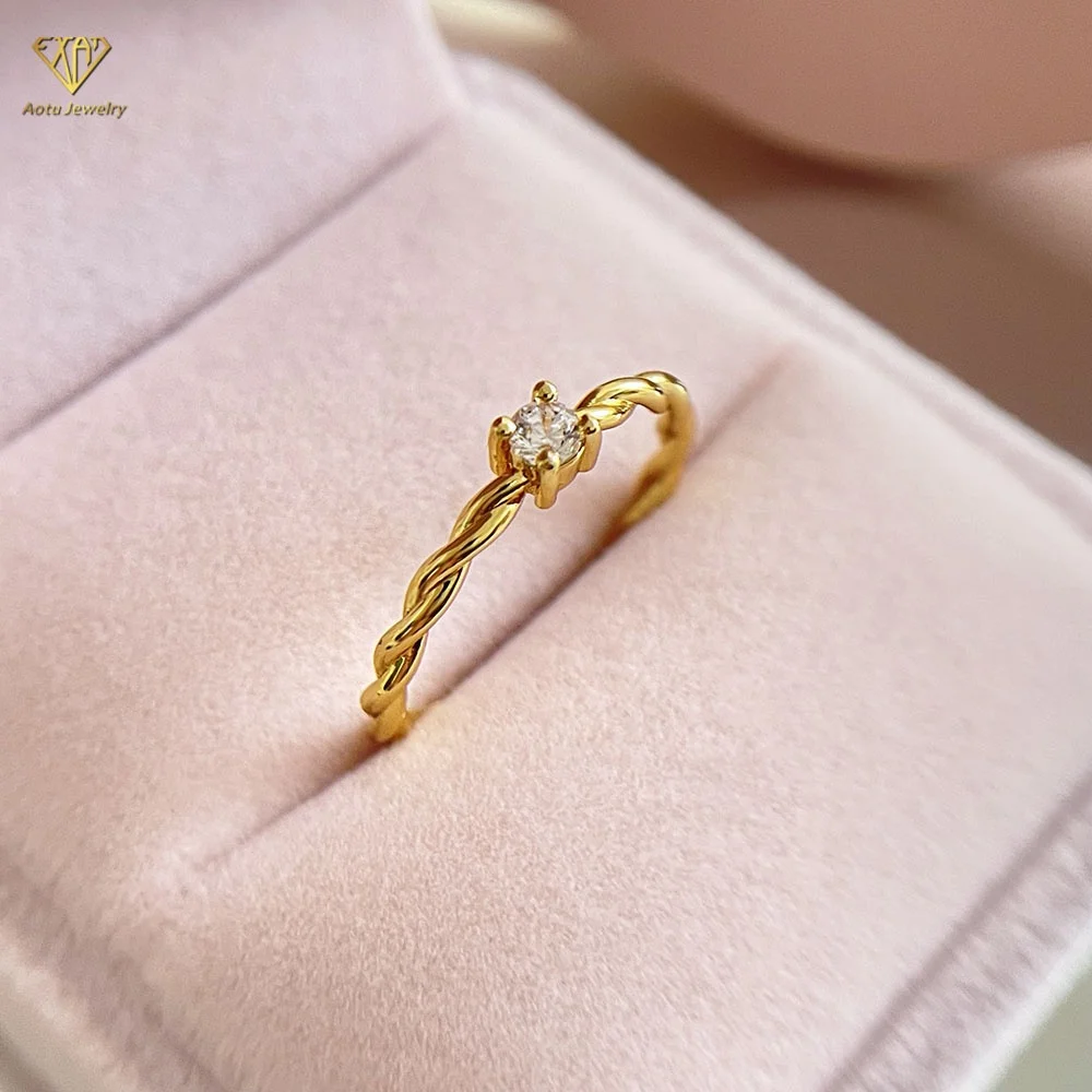 

wholesale women rings tiny single cz diamond twisted rope rings