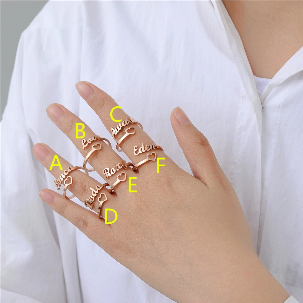 

Personalized Gift Stainless Steel Rose Gold Double Name Ring Custom Name Rings, Gold, silver