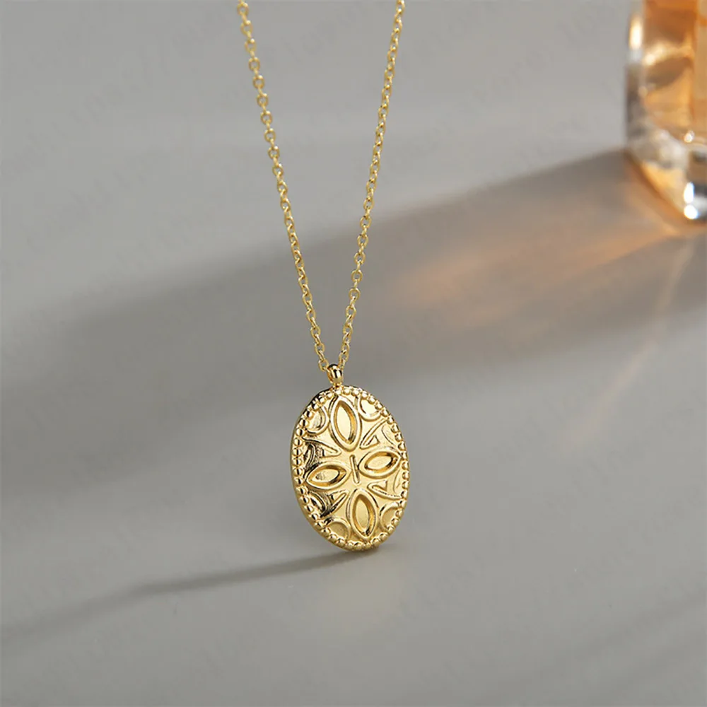 

Vintage fashion jewelry geometric oval 14k stainless steel pendent necklaces for women gold plated