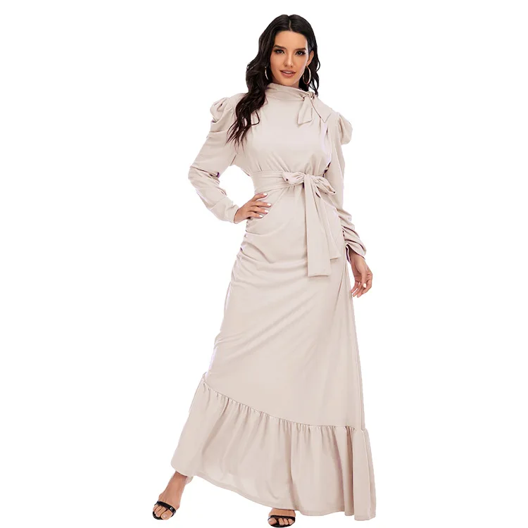 

Women Clothing Manufactuers Islamic Clothing Abayas Solid Color Ruffled Irregular Hem Muslim Dress 2021