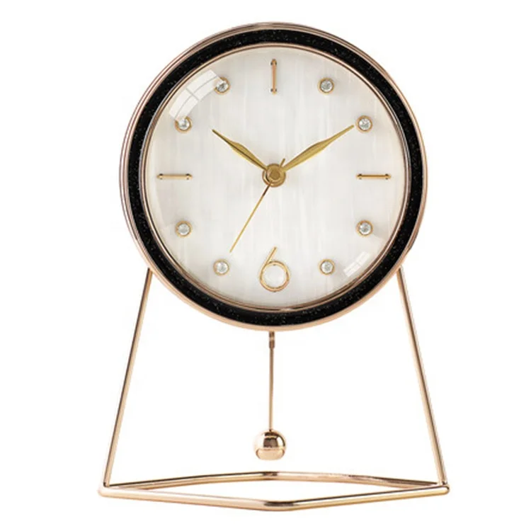 

European Light Luxury Diamond Classic Quartz Luxurious Metal Pendulum Home Decor Office Desk & Table Clocks, Gold