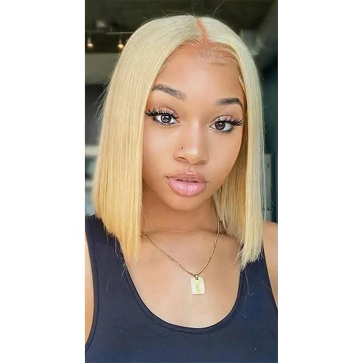 

13x6 T-Part frontal lace bob wig #613 peruvian bob wigs human hair straight hd lace front wig, 613