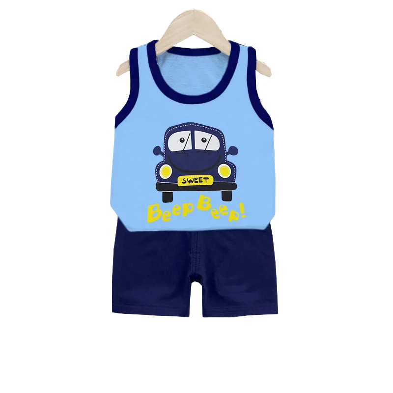 

Summer baby vest 100 cotton boys sleeveless short sleeve two-piece clothing sets suit, Picture shows