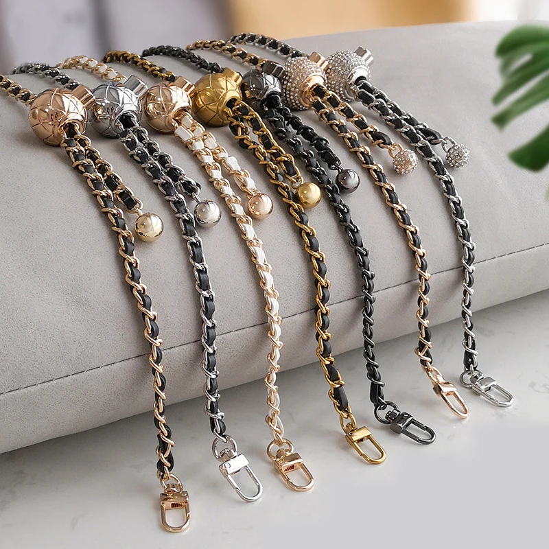 

2022 Hsienjin Guangzhou New Gold Bead Ball Adjustment Buckle Hardware Sling Metal Purse Chain Wear Pu Leather Bag Shoulder Strap