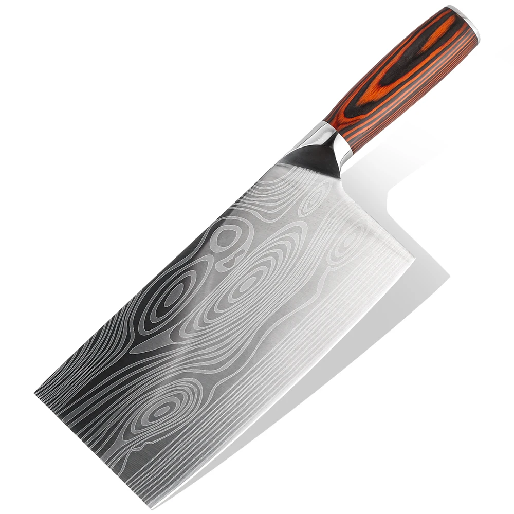 

UN199CCV2 Laser Pattern Blade Pakka Wood Handle Full Tang Cleaver Stainless Steel Steel China Chef Knife