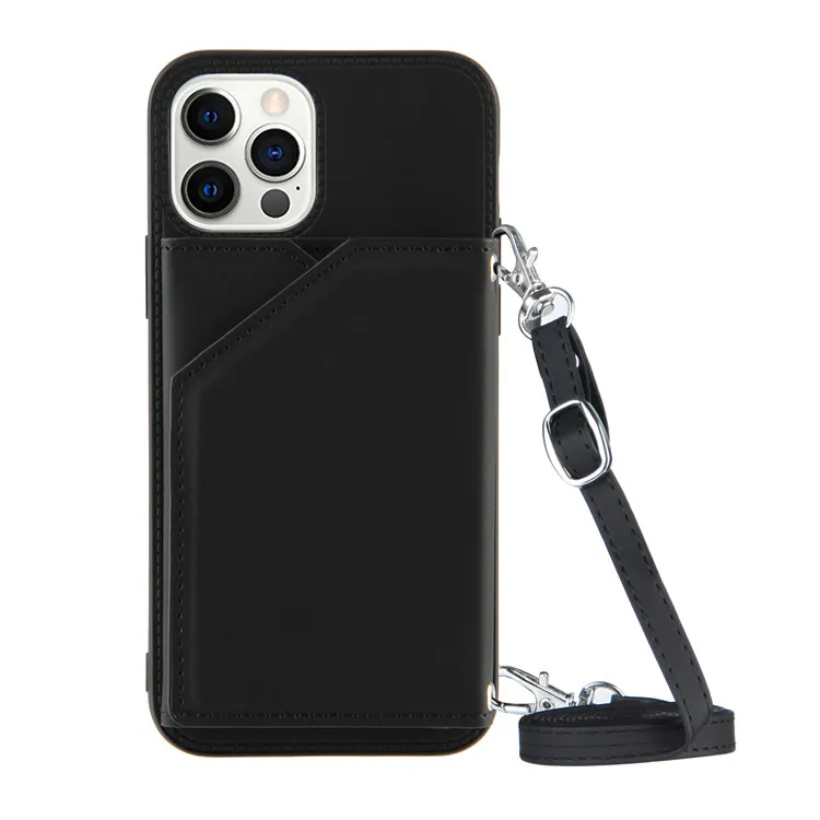 

Lanyard Necklace Chain Leather Phone Case for iPhone 12 Pro Max Strap Cord Rope with Wallet Cover for iPhone 12 XS MAX
