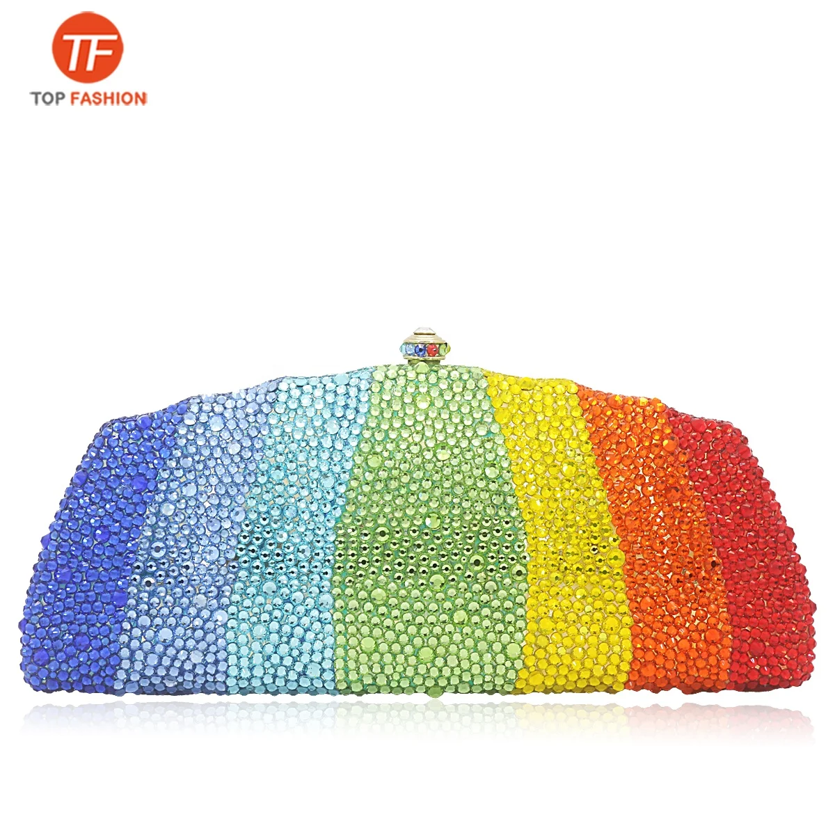 

Factory wholesales Rainbow Colorful Women Crystal Clutch Evening Bags Metal Box Wedding Diamond Bridal Purses, ( accept customized )