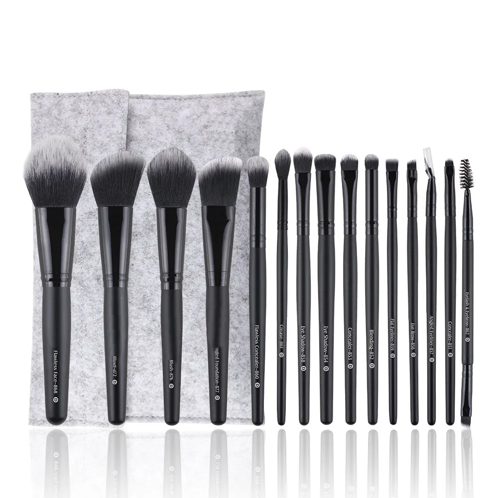 

15 pcs High Quality Synthetic Fiber Hair Cosmetic Makeup Brush Set With Custom Private Label
