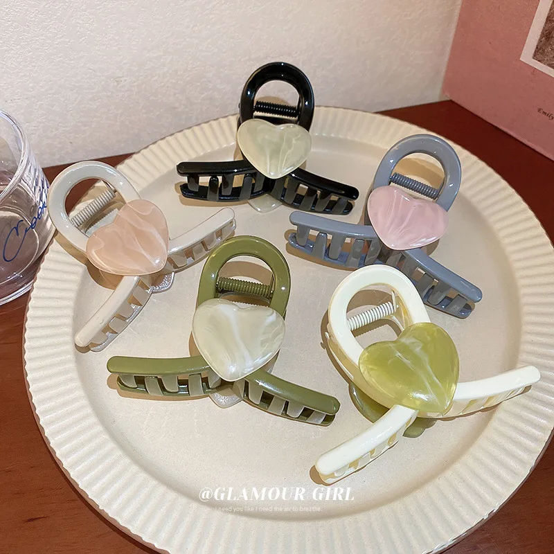 

Korean Acrylic Heart hair clip claw girls colorful small shark hair clip Female matte hair claw clips