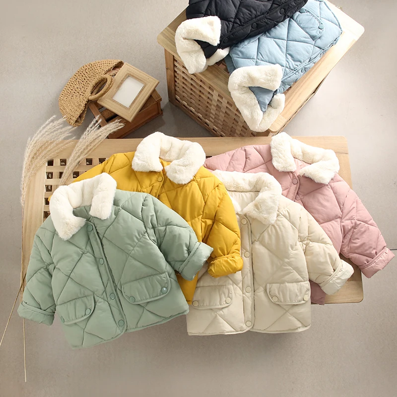 

2021 New Girl's Boys Korean Style Outerwears Kids&babys Rabbit Fur Collar Coats Winter Children's Warm Cotton Jackets For Girls