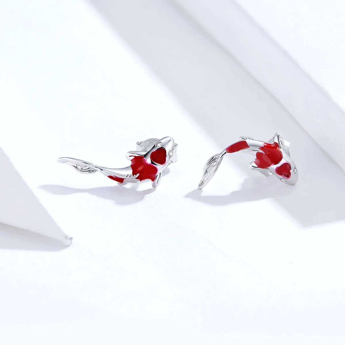 

SCE812 Beautiful red lucky koi jewelry 925 silver fish stud earrings