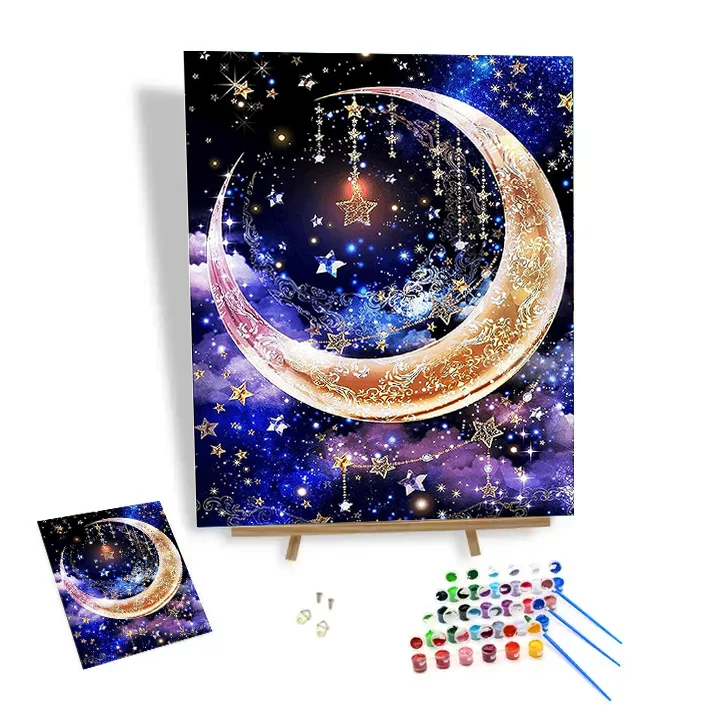 

Custom Oil Painting By Numbers Kit Glowing Moon and Stars DIY Painting By Numbers Modern Art Decor Decoration Hand Painted